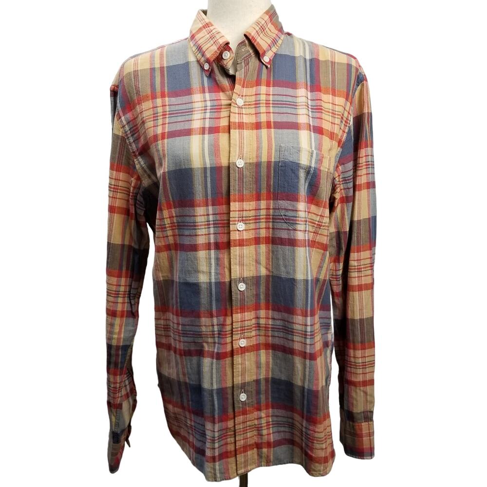 J Crew Red Blue Tan Plaid Button Down Long Sleeve Slim Shirt Size S